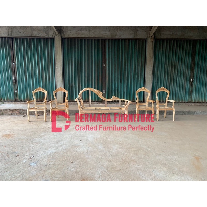 SET LOIS 3D SAYAP KAYU JATI 1 SOFA 4 KURSI SOFA TAMU SOFA KURSI PELAMINAN DEKORASI DERMAGA FURNITURE