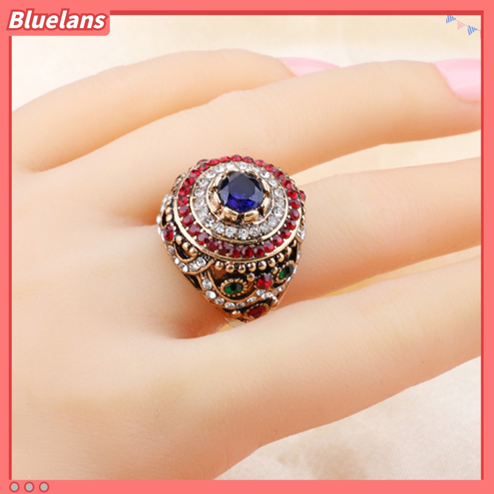 Bluelans Women Luxury Round Colorful Rhinestone Inlaid Finger Ring Party Jewelry Gift