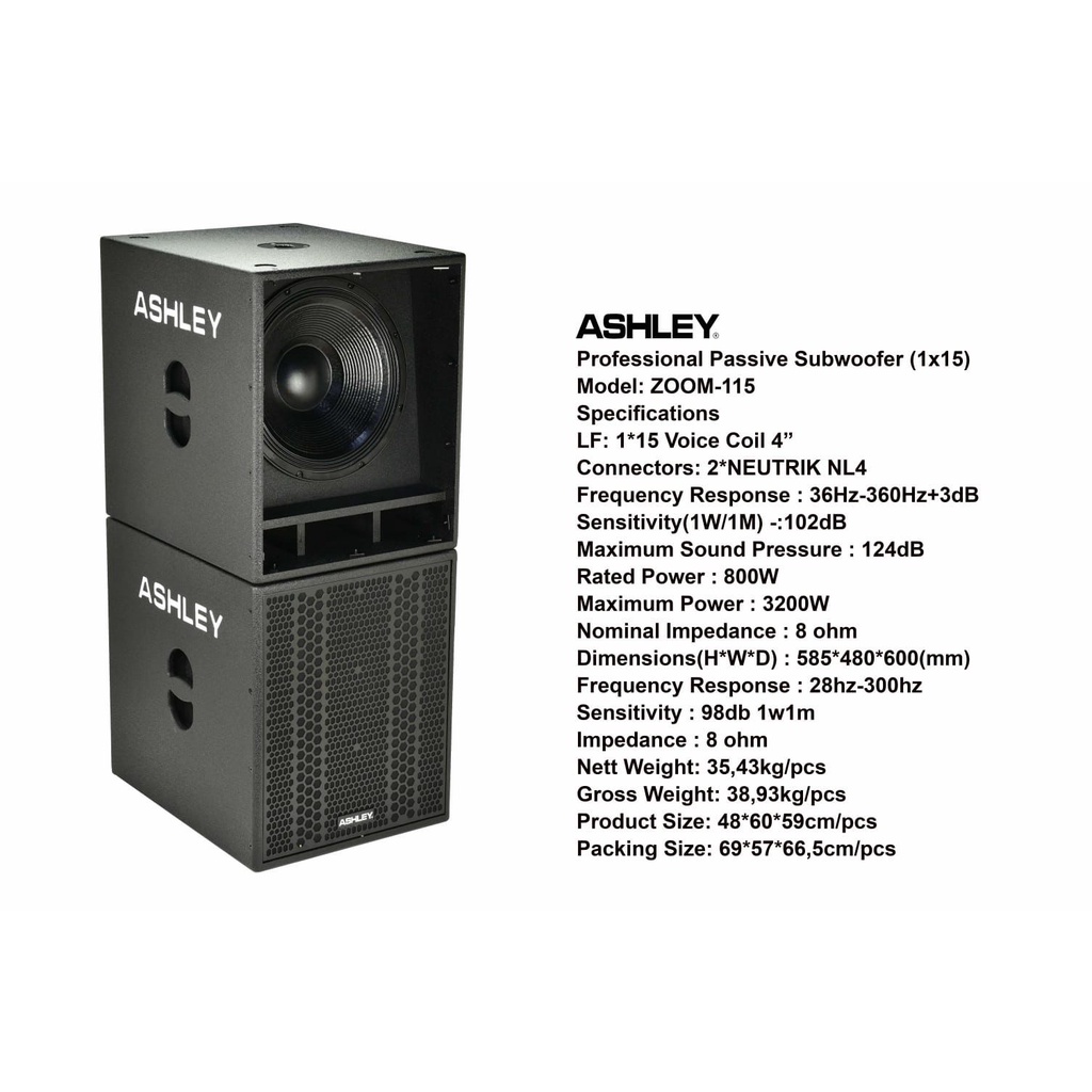 SUBWOOFER PASSIVE ASHLEY ZOOM-115 / ZOOM115