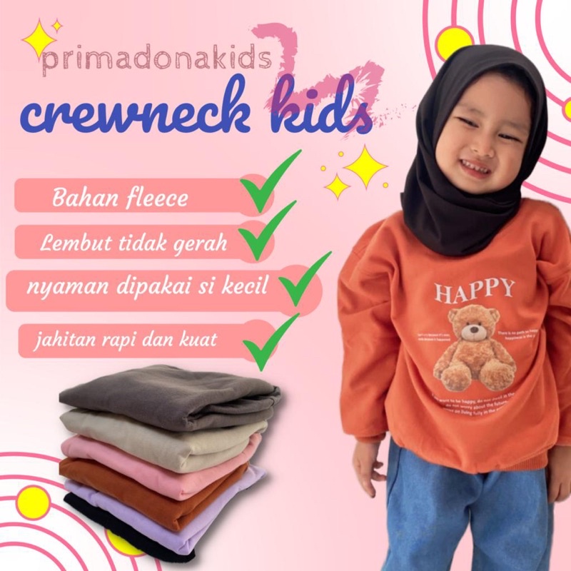 Crewneck Balita Anak Anak 1-5 thn Bahan Pleece Terbaru Motif Happy Bear