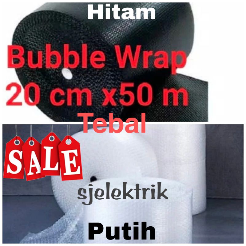 

BUBBLE WRAP 20Cm X 50M BENING/ HITAM PLASTIK BUBLE ROLL PUTIH - Putih