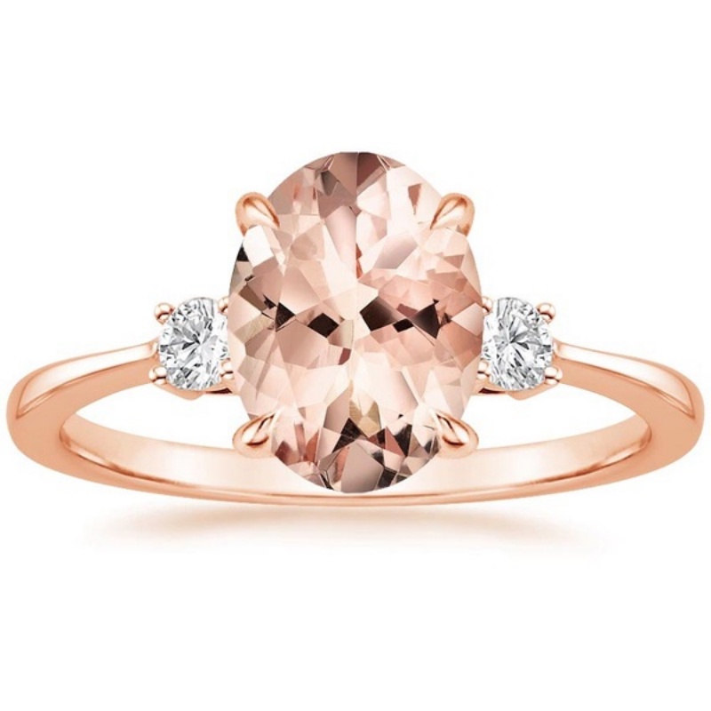 Goldkingdom Perhiasan Fashion 24K Bangkok Aksesoris Ready Stock Wanita 18k Rose Gold Inset Berbentuk Telur Morgan Batu Champagne Ring Klasik