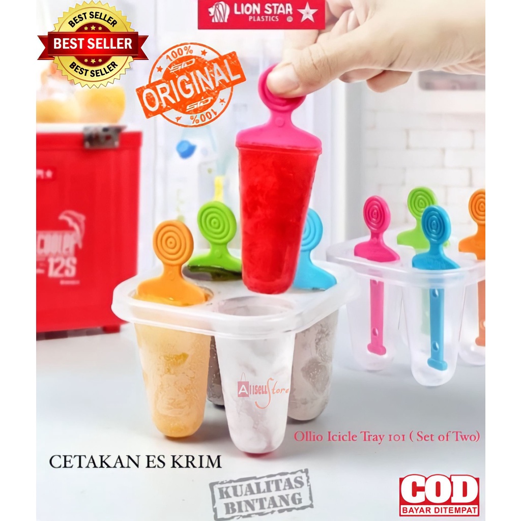 ( BISA COD ) PROMO LION STAR CETAKAN ES KRIM / ALAT CETAK ES KRIM LOLI / PENCETAK ES KRIM 4 SEKAT / CETAKAN ES PLASTIK / PENCETAK ES KRIM WARNA WARNI / ICE TRAY