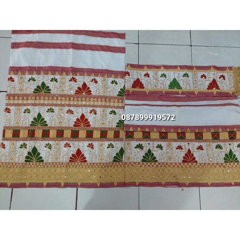 tapis lampung benang sulam kristal tenun putih
