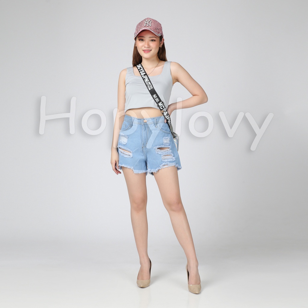 Celana Hot Pants Wanita | Celana Pendek Jeans Sobek Wanita | Hotpants High Waist Jeans Ripped Rawis Melisa