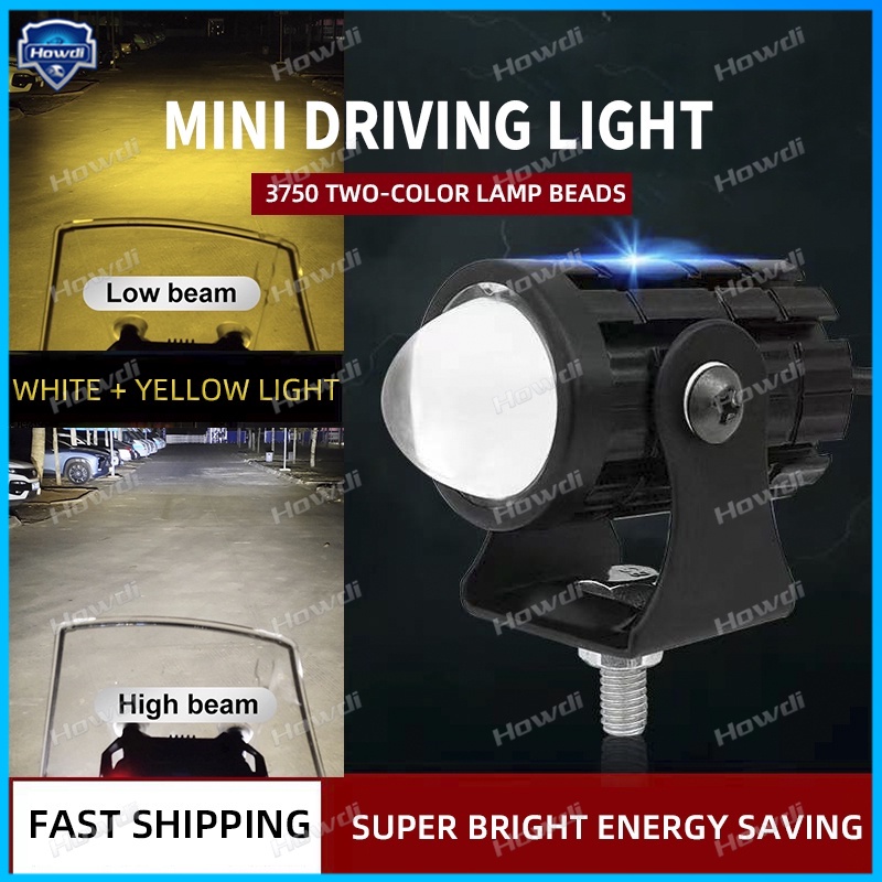 Lampu Sorot Depan LED mini Lensa Ganda Warna Kuning Putih Untuk Motor