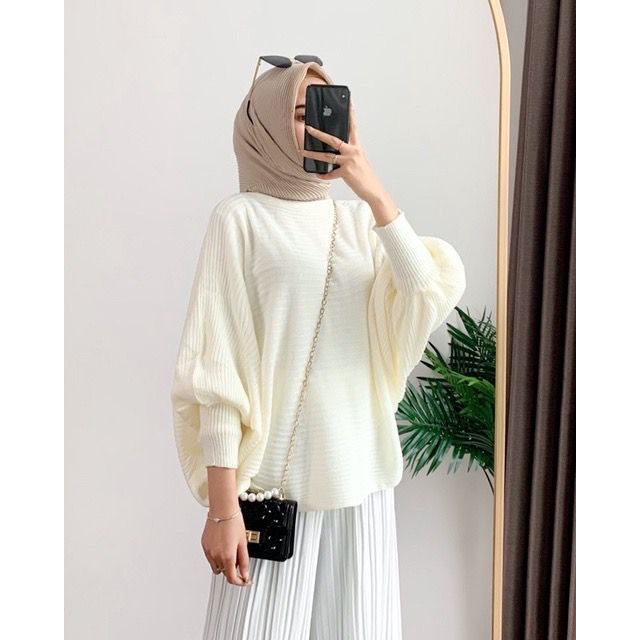 BLOUSE BATWING BAHAN KNITT PREMIUM/ATASAN RAJUT MODEL BATWING ALLSIZE