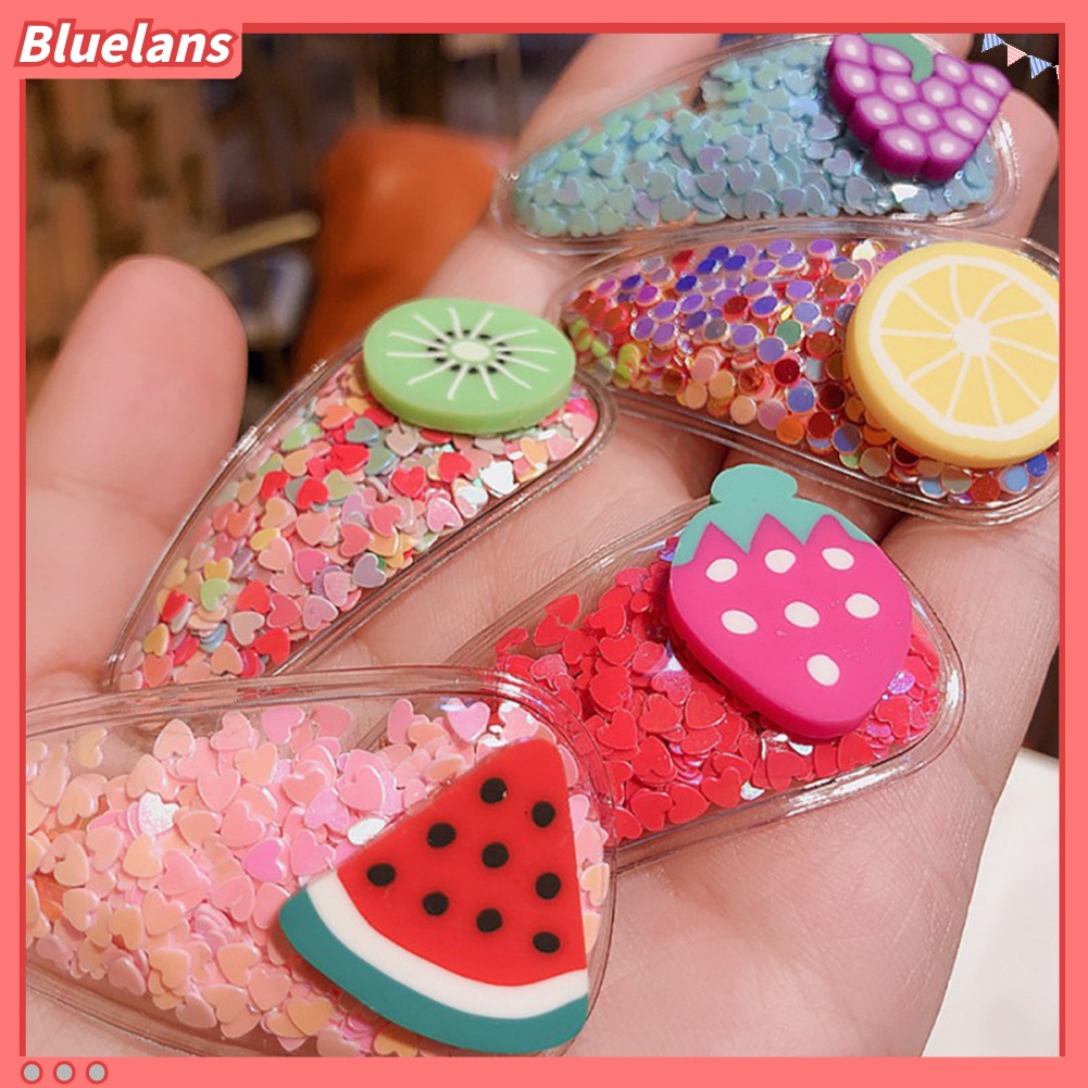 bluelans♘Fashion Baby Girl Fruit Pattern Quicksand Sequin Bang Hair Clip Hairpin Headwear