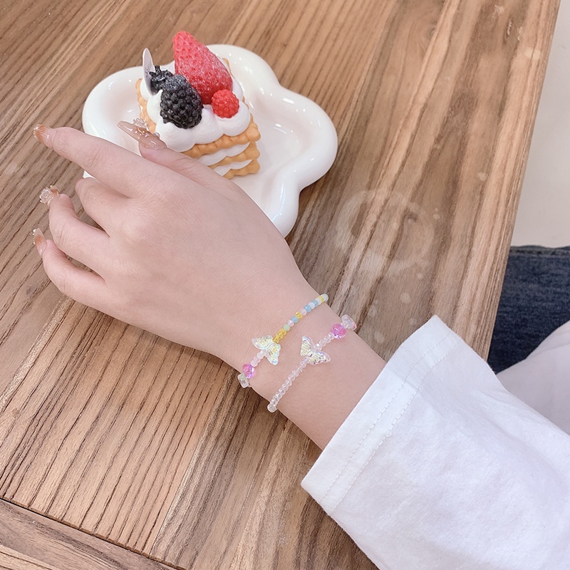 We Flower Gelang Rantai Elastis Hias Manik-Manik Kupu-Kupu Hati Warna-Warni Bahan Resin Gaya Korea Untuk Wanita