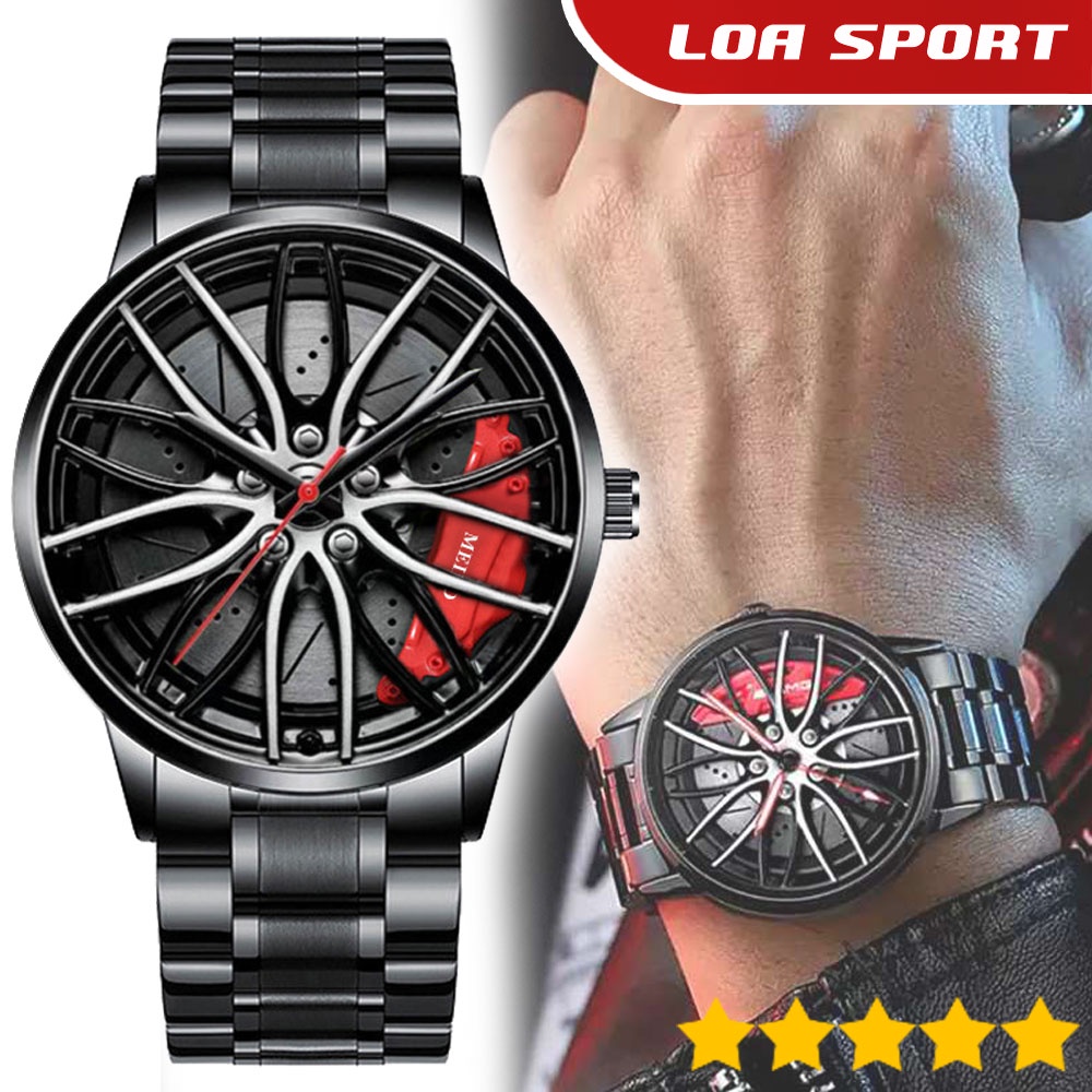 Jam Tangan Pria Desain Rim Velg Roda Ban Mobil Sport Stainless Steel