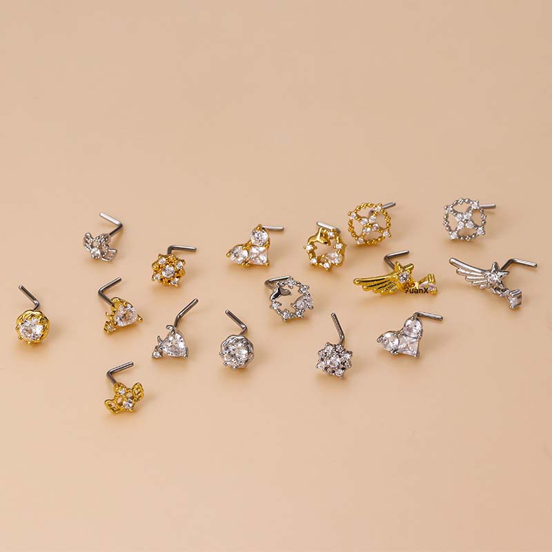 1 Piece Star Angel Heart Shape L Shape Nose Stud Piercing 20Gauge