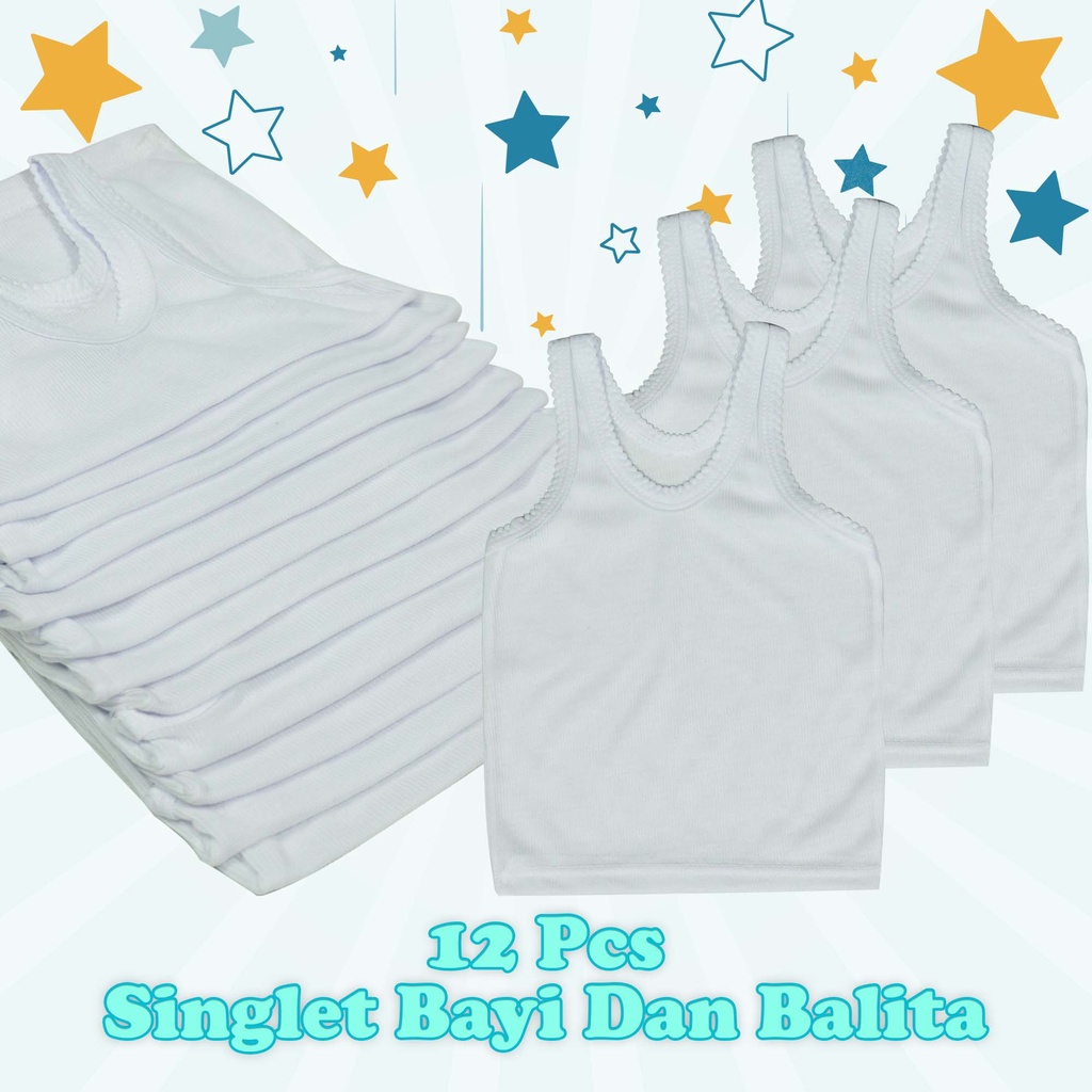 12 Pcs Kaos singlet bayi &amp; balita S, M, L, XL Dan L3 Warna Dan Putih Murah ( 1 Lusin )