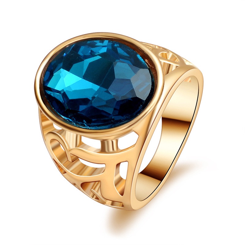 Cincin Sapphire Opal Oval Oversized Warna Emas Untuk Wanita