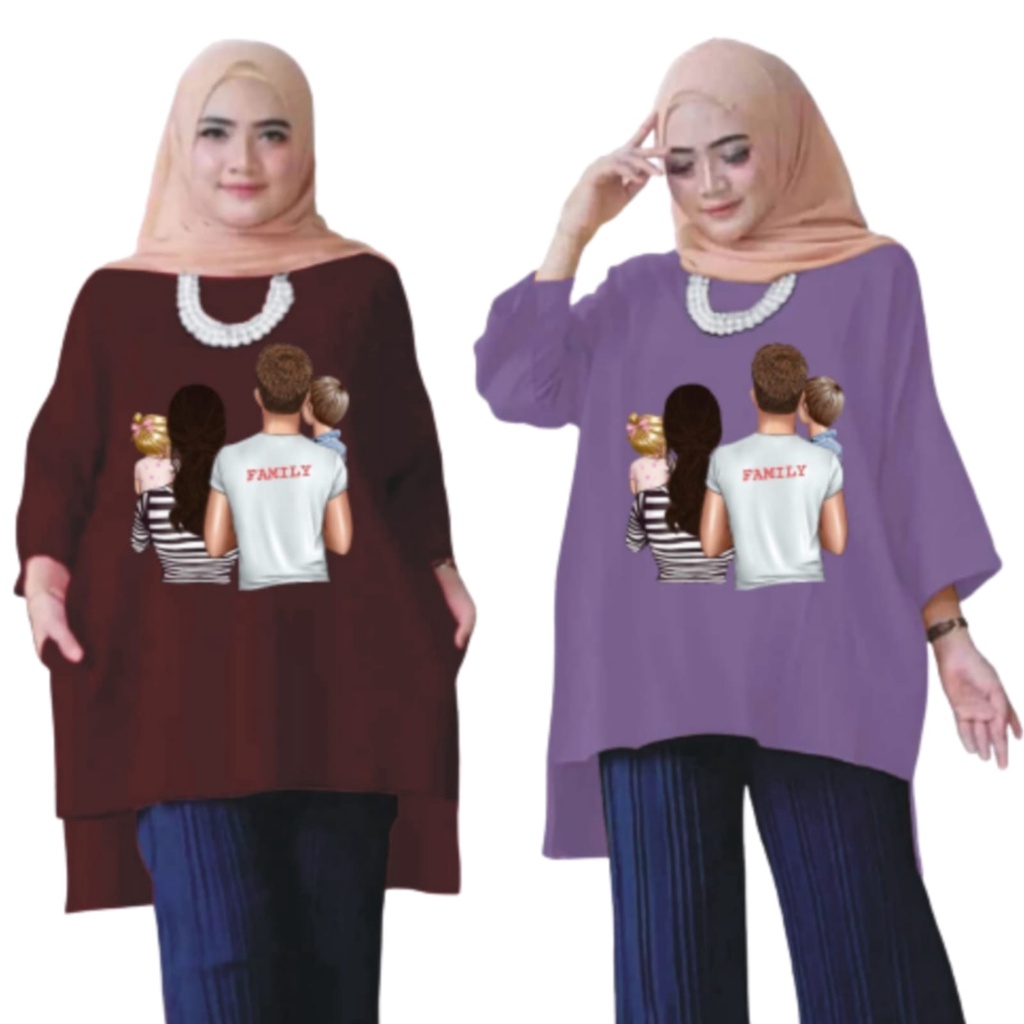 Tunik Wanita Oversize XXL LD 130 Cm Tangan 3/4 Bahan Kaos Babyterry . Baju Wanita Jumbo Atasan Tunik Dewasa Big Size Terbaru 2023 Kekinian Viral Murah Family