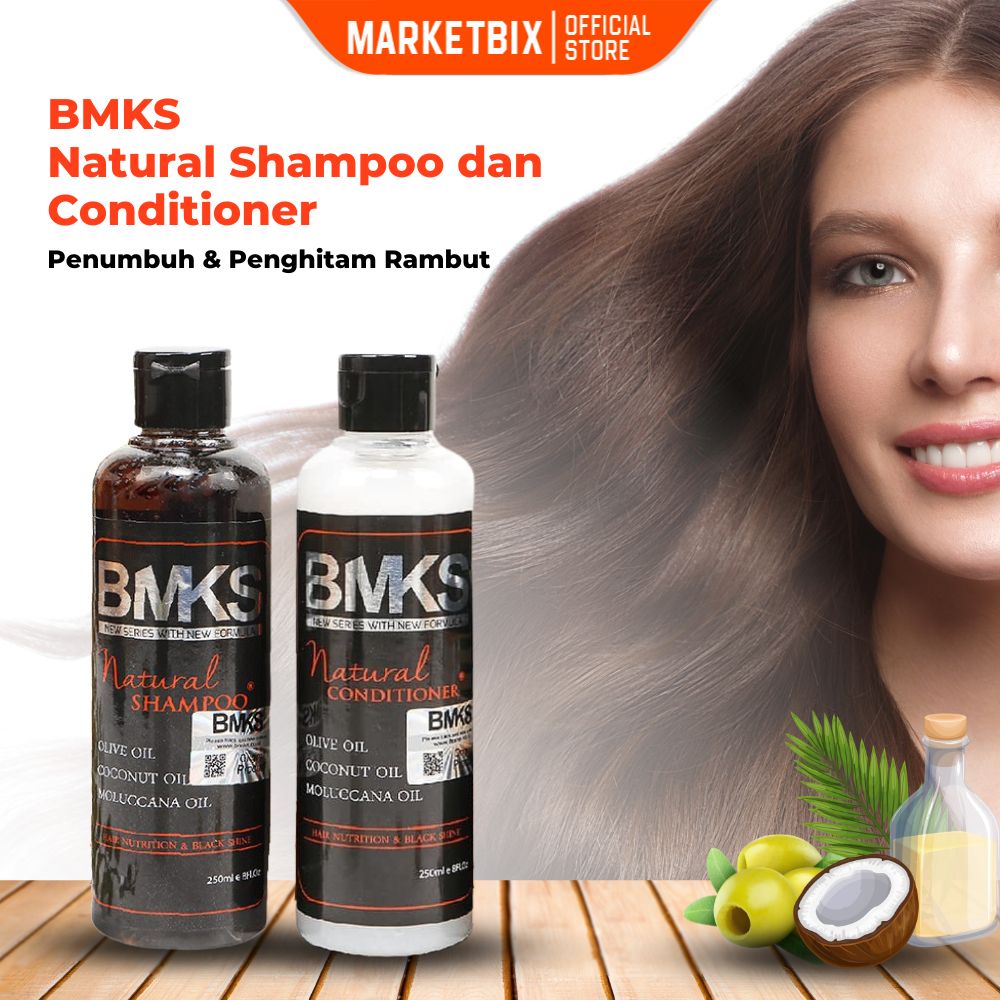 MARKETBIX BMKS Natural Shampoo dan Conditioner Penumbuh &amp; Penghitam Rambut 250 ml