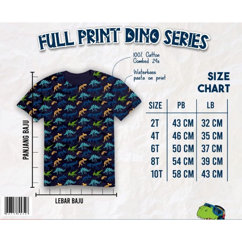 05hk05h READY Kaos Full Print Dino Series Size 2.4.6.8.10T power of polkka by hoolahoop