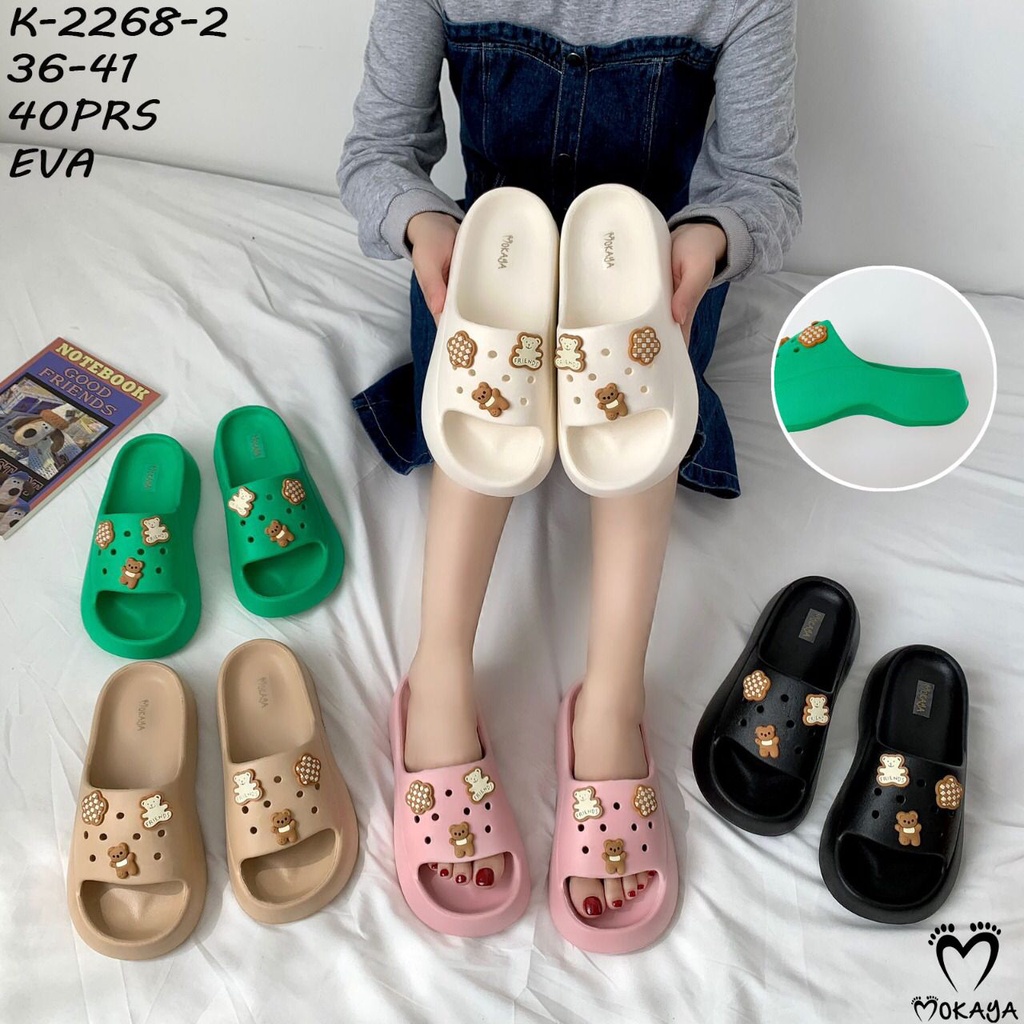 Sandal Wedges Fuji Jelly Jibbitz Wanita Platfrom Tebal Eva Super Cute Cantik Kekinian Trendy Import Mokaya / Size 36-41 (K-2268)