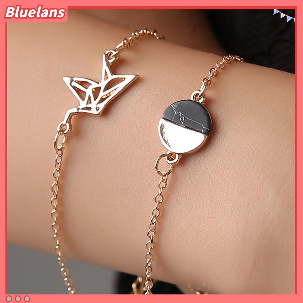 2pcs / Set Gelang Rantai Bentuk Merpati Bulat Model Hollow Untuk Wanita