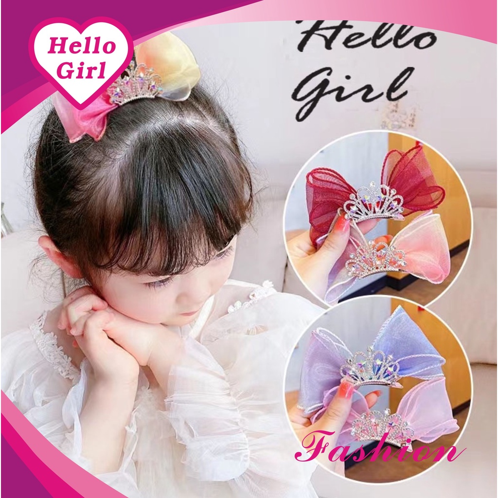 (Hello Girl)F46 Jepit Rambut Anak Model Mahkota Pita Gaya Korea Import