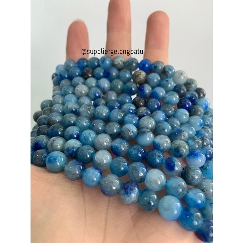 bahan batu 8mm blue chalcedony biru natural aksesoris gelang kalung