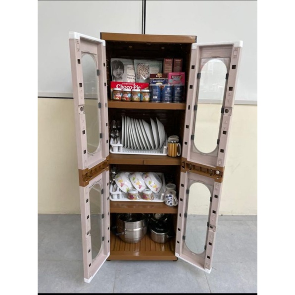 LEMARI PLASTIK DAPUR CLUB GRAND MINI RAK 4 SUSUN KACA + 2 RAK PIRING / LEMARI RAK PIRING CLUB GRAND 