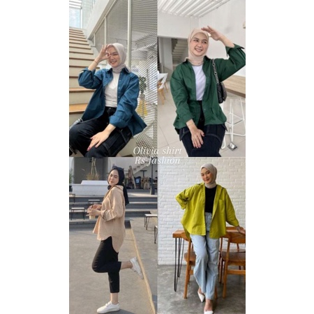kemeja wanita oversize linen Olivia shirt linen pocket