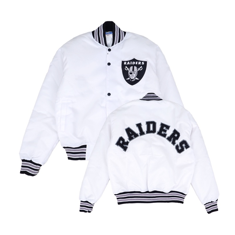 VARSITY JACKET RAIDERS WHITE CHALKLINE OAKLAND NFL AMERICAN FOOTBALL VINTAGE TAG LABEL STARTER