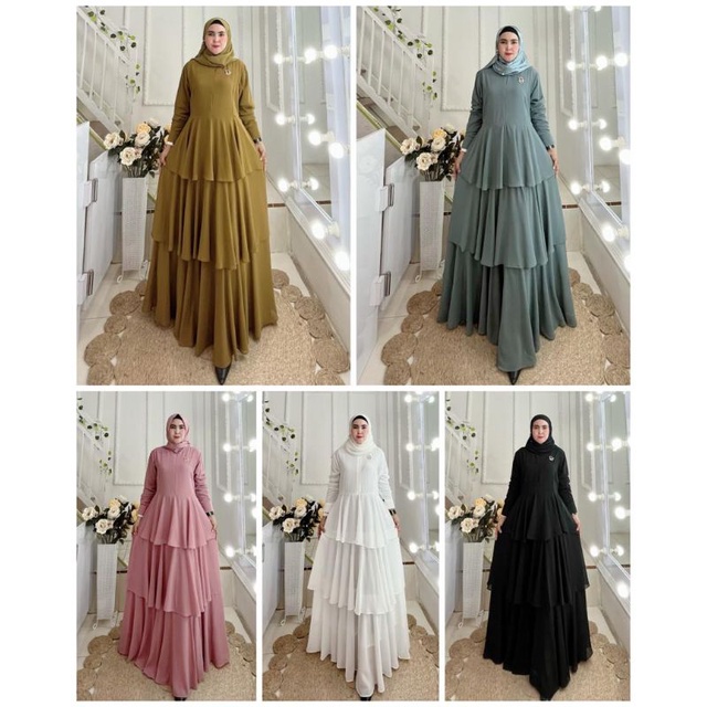 abida dress gamis/polos/putih/hitam/dusty pink/olive/ceruty babydoll/LD 110/pb 142/busui/susun