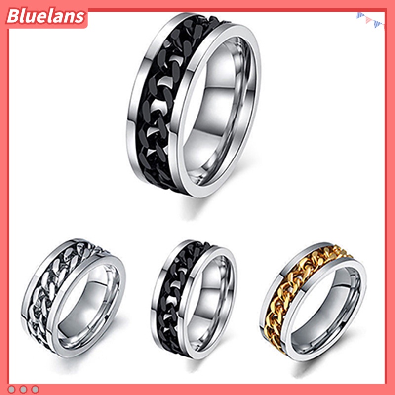 Bluelans Cincin Rantai Bahan Stainless Steel Gaya Punk Untuk Pria Dan Wanita