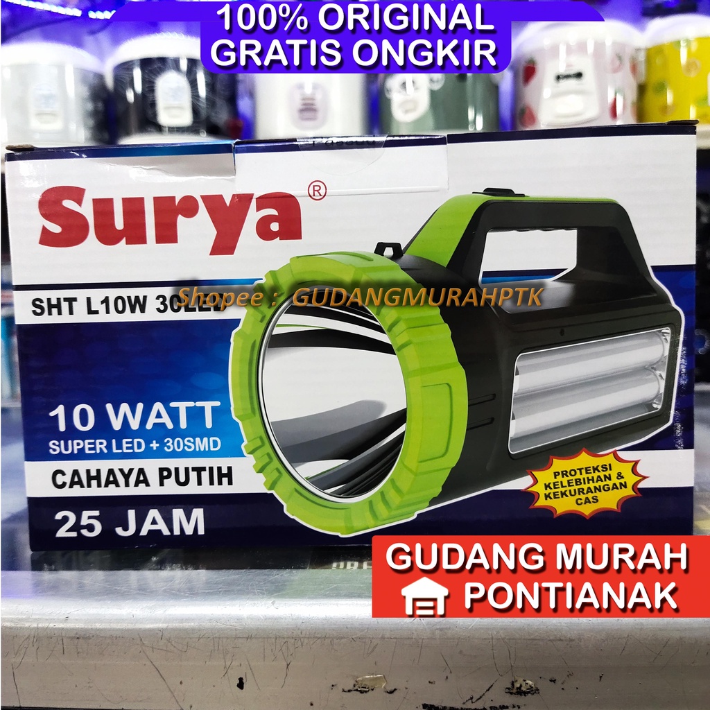 Lampu Senter Emergency 10W SURYA SHT L10W 30LED charge cas body ada lampu darurat cadangan