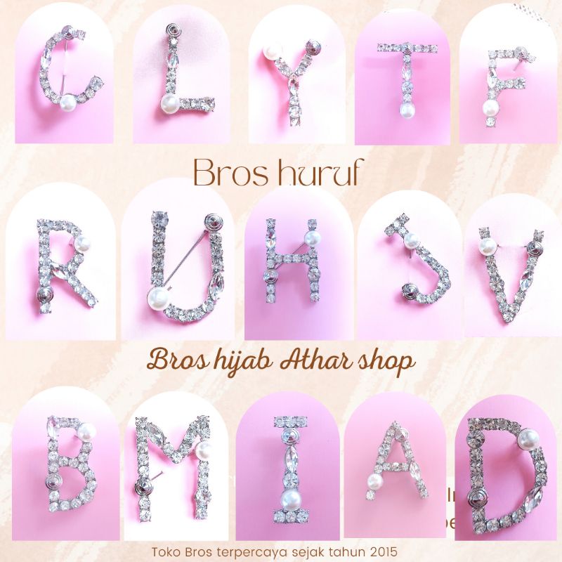 Pin Bros Huruf Inisial Bross Nama Permata Diamond Kristal Mutiara Buatan Brooch Premium Pin Hijab Peniti Baju by Bros hijab Athar shop