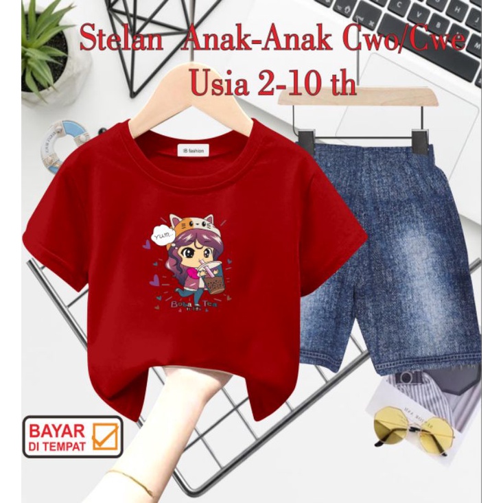((IB))SETELAN ANAK PEREMPUAN SEMI JEANS/CEWEK BOBA POP ICE DIGITAL SABLON
