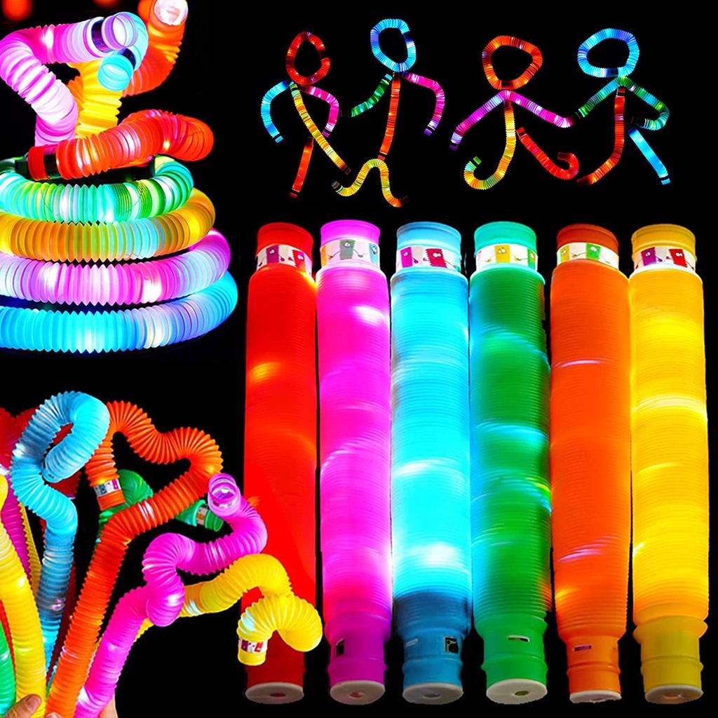 Ready❤️Pop Tubes Mainan Edukasi Pipes Tabung Fidget Lipat Led Light Warna Sensory Toys Lampu Untuk Pereda Stress Anak