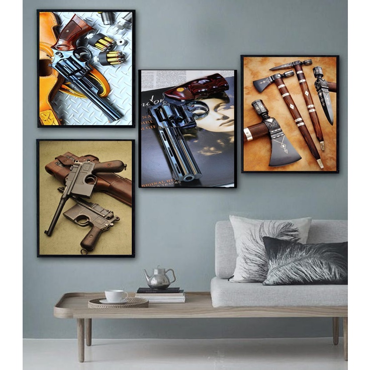 Jual Hiasan Dinding Gambar Senjata Ukuran Besar 47x31 Pajangan Dinding