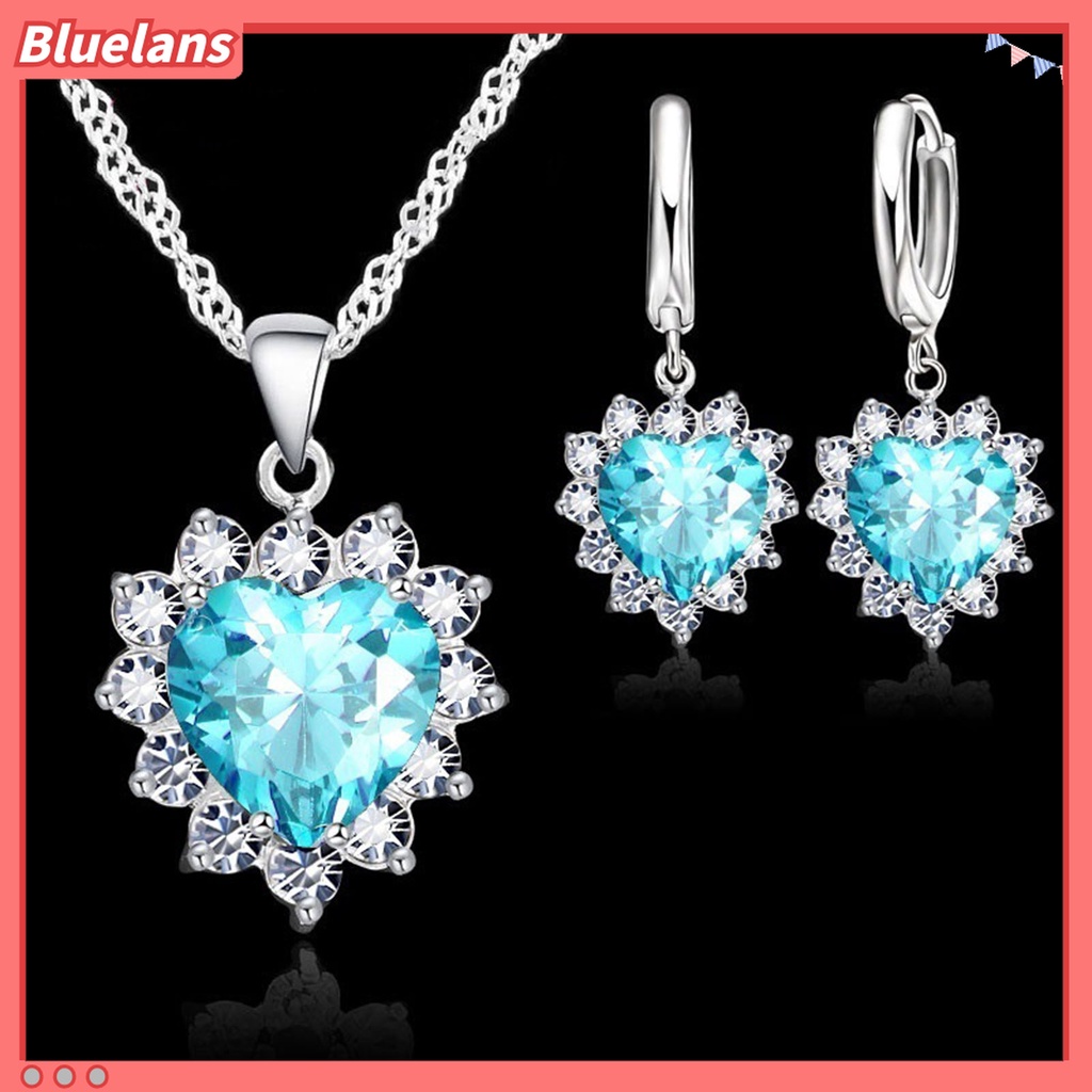 1 Set Kalung Dan Anting Menjuntai Bentuk Hati Bahan Alloy Gaya Modern Untuk Wanita