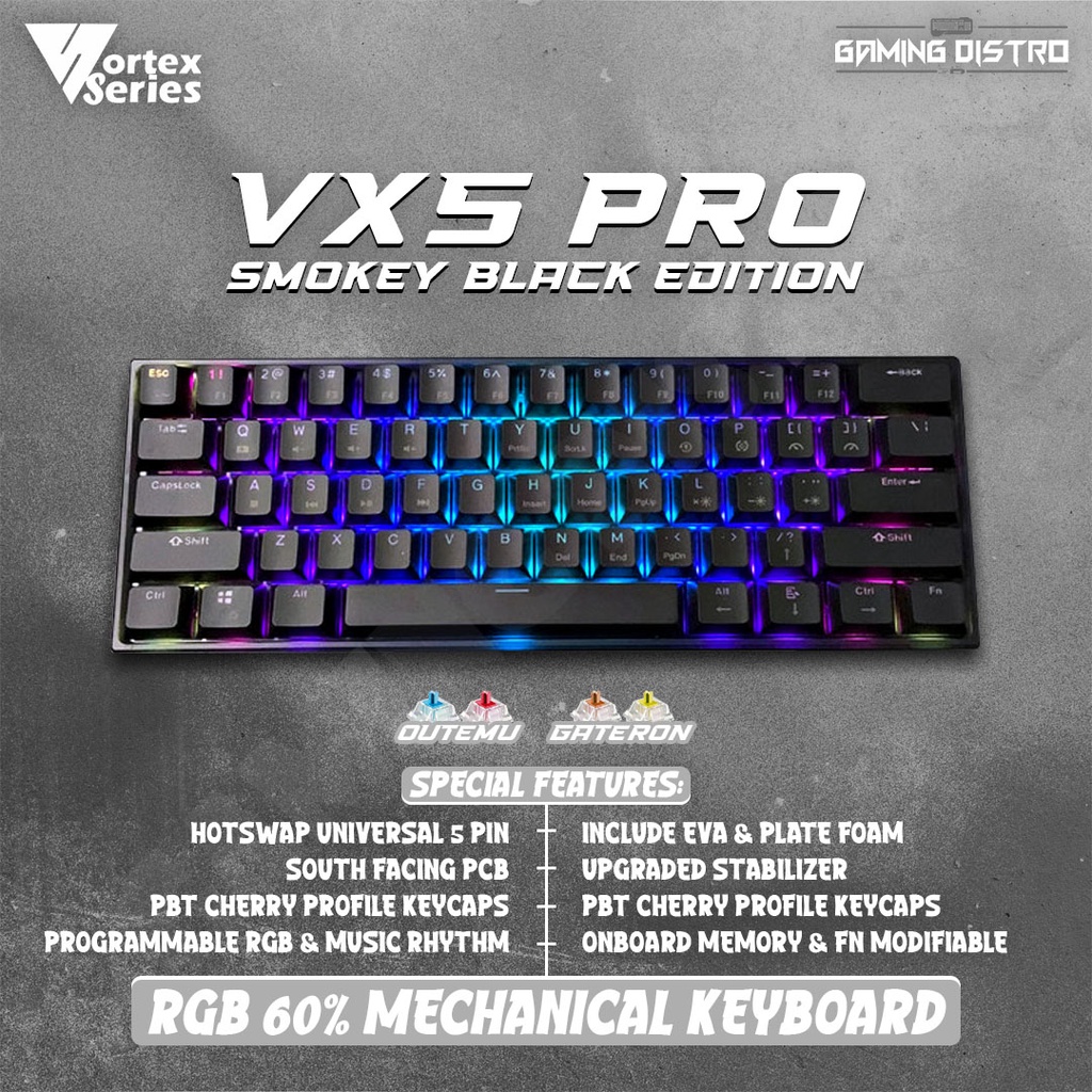 Vortex Series VX5 Pro Smokey Hotswap South Facing Mechanical Keyboard