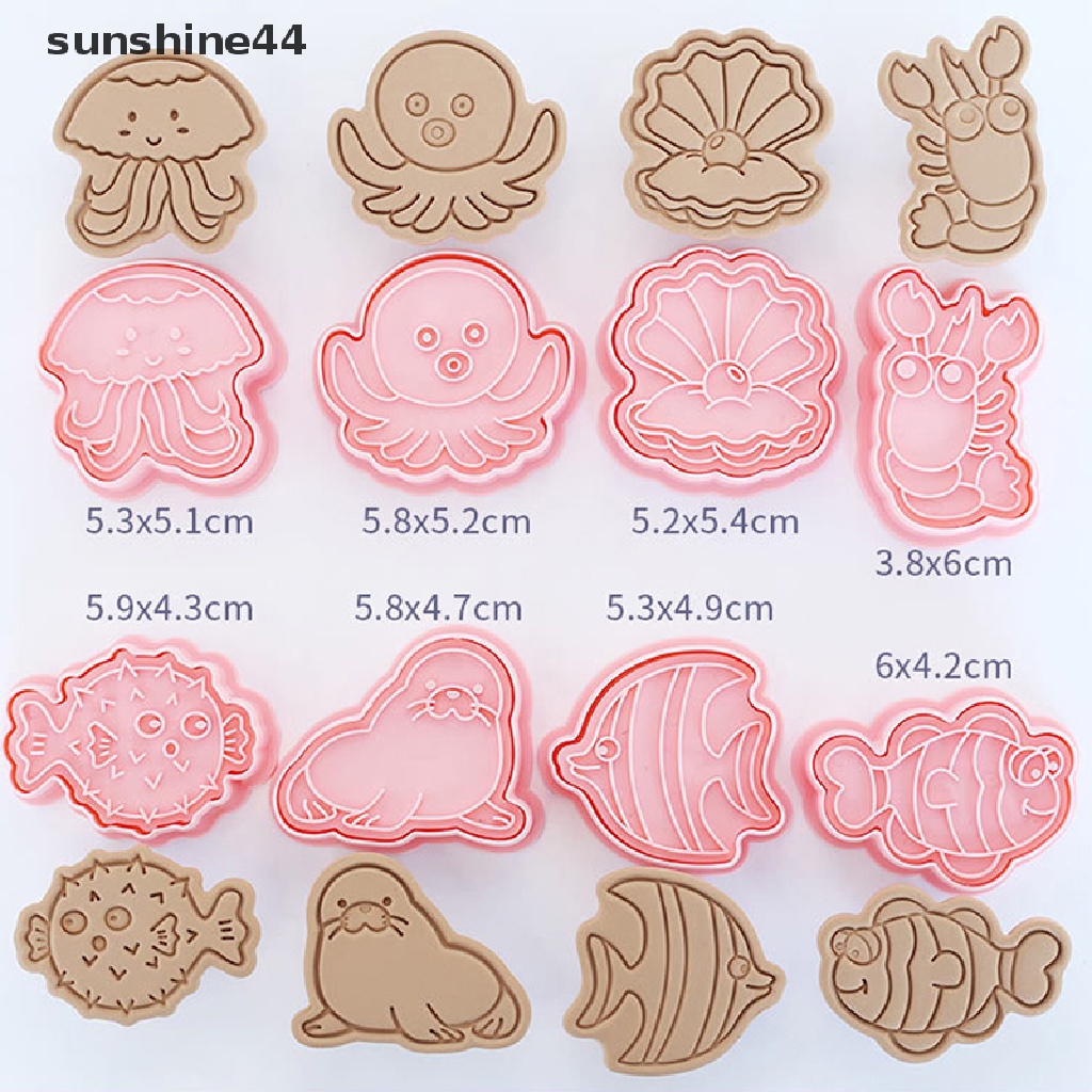 Sunshine 8Pcs / Set Cetakan Kue / Biskuit Bentuk Binatang Laut 3D