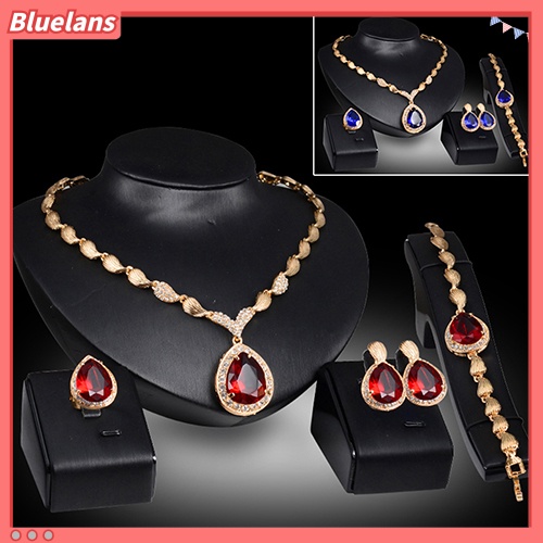 Bluelans Women Formal Party Waterdrop Cubic Zirconia Necklace Earrings Bracelet Ring US6-9