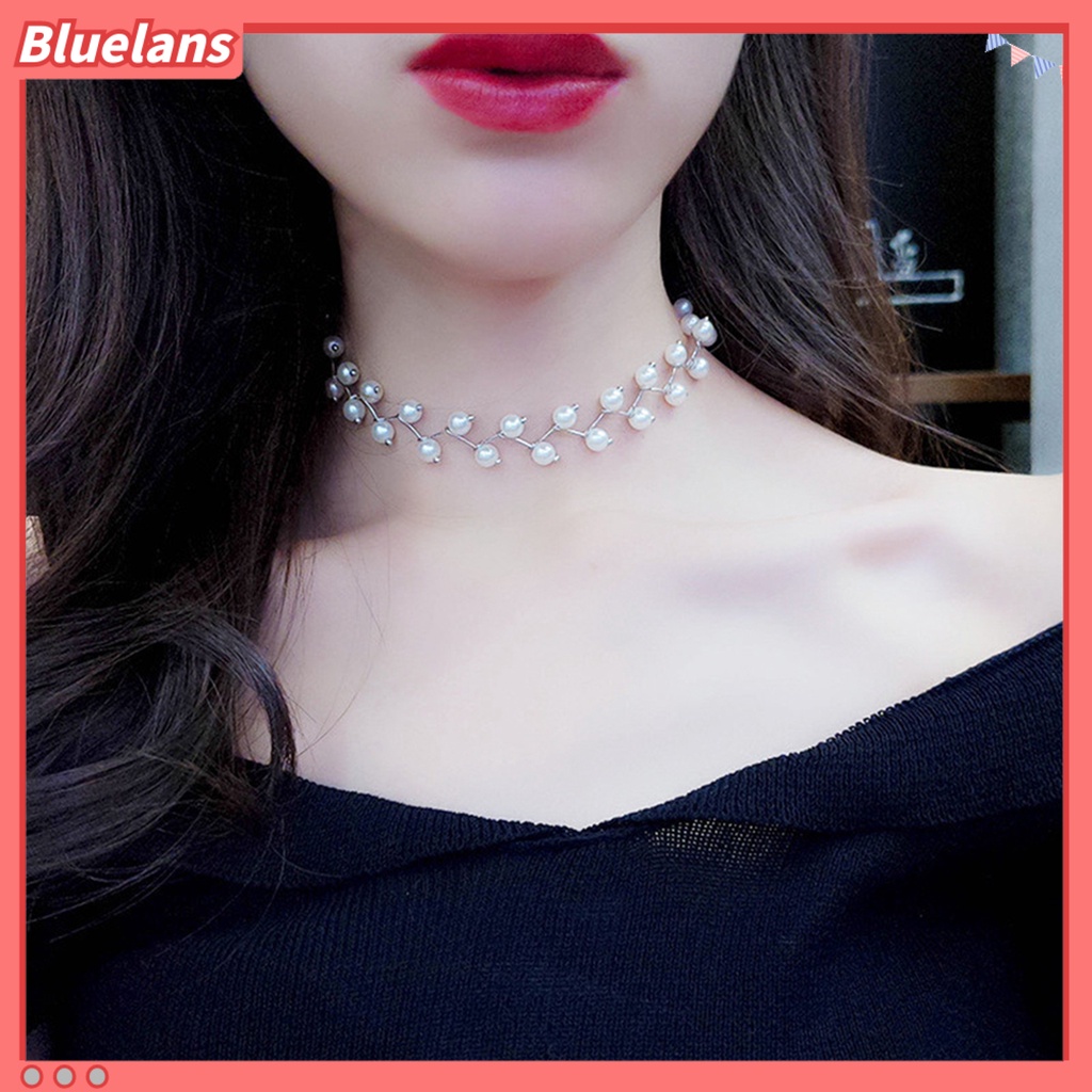 Bluelans Kalung Choker Rantai Klavikula Hias Liontin Mutiara Tiruan Untuk Wanita