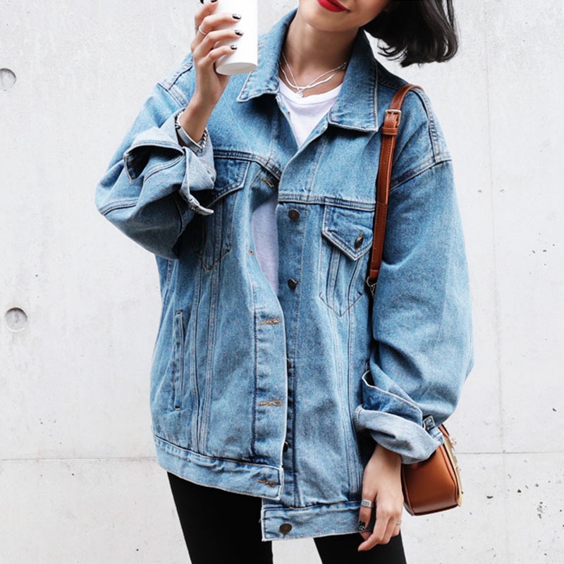 Jaket Denim Wanita  Korea Longgar Serbaguna Jaket Jeans Fashion Jaket baru