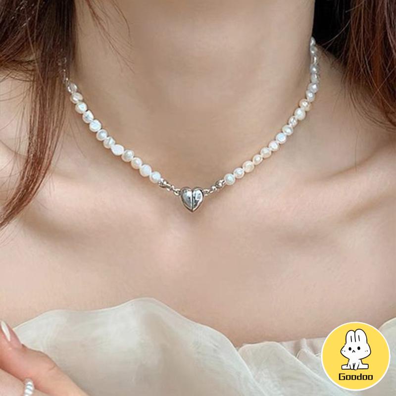 Kalung Wanita Mutiara Cinta Serba Gesper Magnet Desain Sense Aksesori Rantai Tulang Selangka -Doo