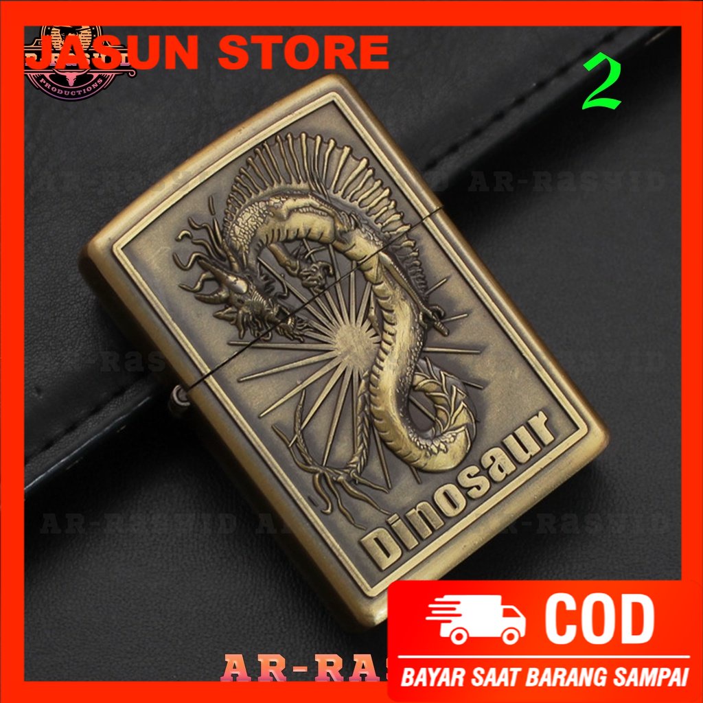 BISA COD! Korek Api Roda Api Zippo Minyak Jiantai Motif Dinosaurus Dinosaur War JT-6007