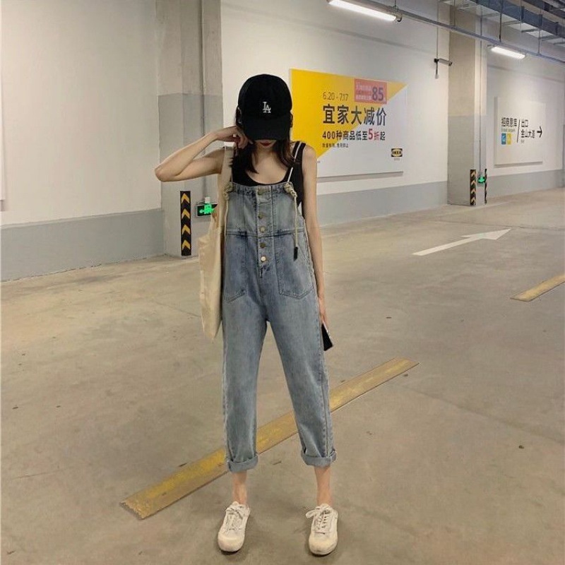 Jeans Jumpsuit Celana Kodok Celana Tali Ikat Celana Wanita Longgar Lebar Kaki  Celana Jumpsuit Foashion Korean Style Celana Denim