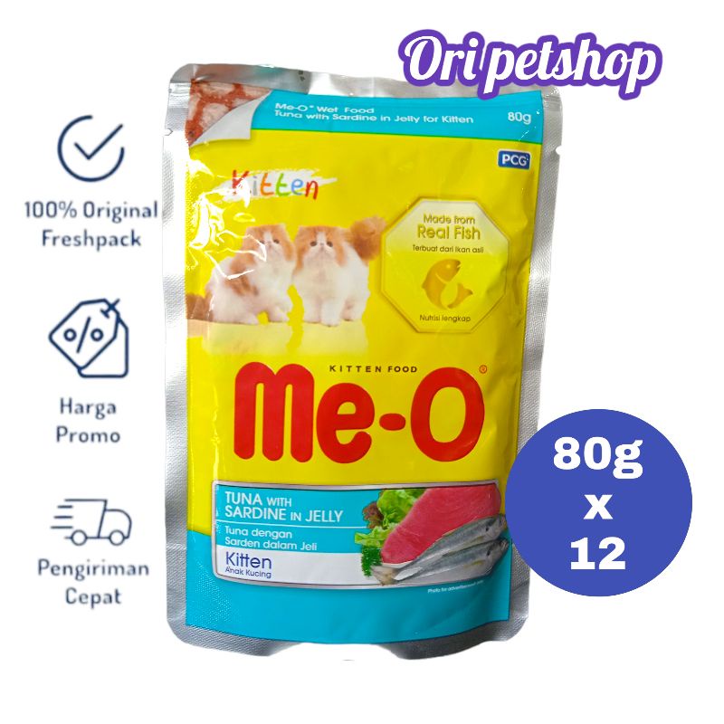 (12 pouch) Meo Pouch Sachet 80gr Me-o Wet Cat Food - Kitten Tuna With Sardine In Jelly