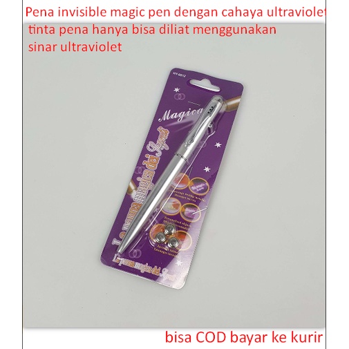 

Pena invisible magic pen dengan cahaya ultraviolet tinta pena hanya bisa diliat menggunakan sinar ultraviolet
