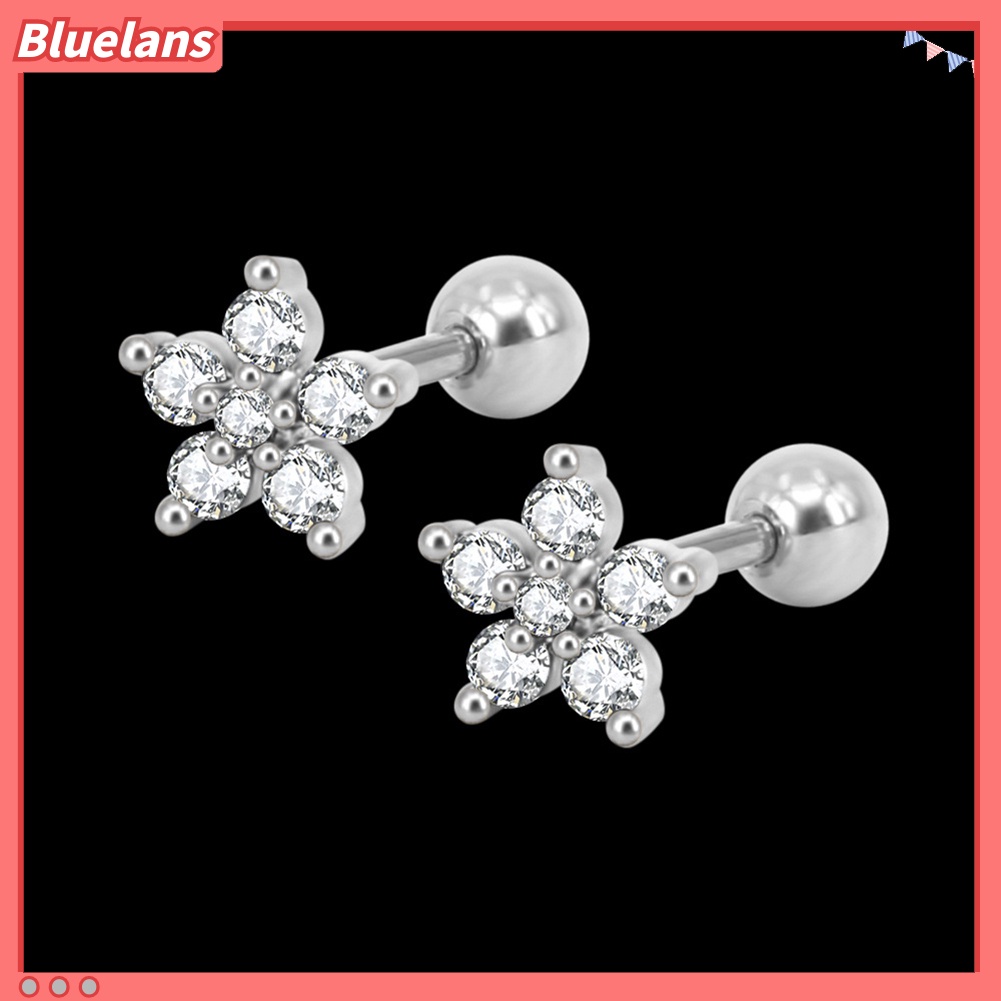 Bluelans 1Pc Women Cubic Zirconia Flower Ear Stud Earring Piercing Cartilage Jewelry Gift