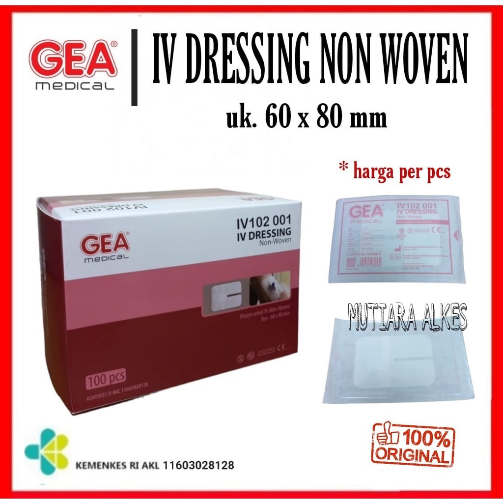 (MUTIARA ALKES) Eceran - IV Dressing Plester Pasca Operasi / IV Dressing Non Woven 60 x 80 mm