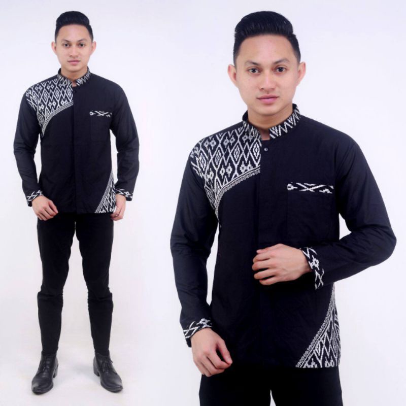 Koko Bordir Kombinasi Batik Lengan Panjang Termurah &amp; Terlaris Size M, L, XL #1 ( ORIGINAL )