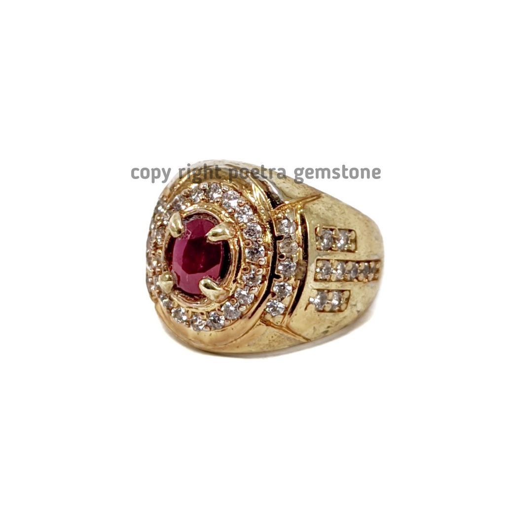 Natural Batu Permata Red Ruby Cutting Corundum Ring Perak RRC02