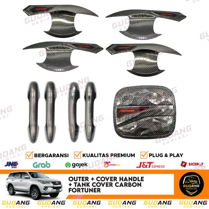 [BAYAR DIRUMAH] Paket Fortuner Black Karbon 2016-2021 Outer  Handle  Tank Cover / Perlengkapan Varia